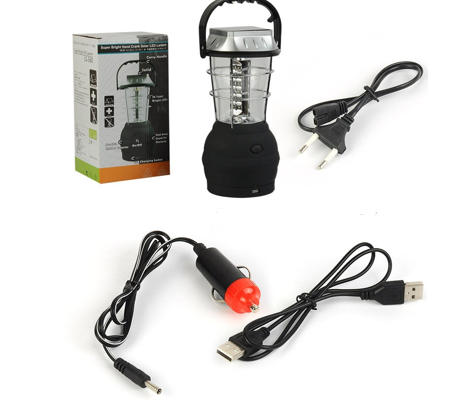 Black solar hand-crank camping lantern