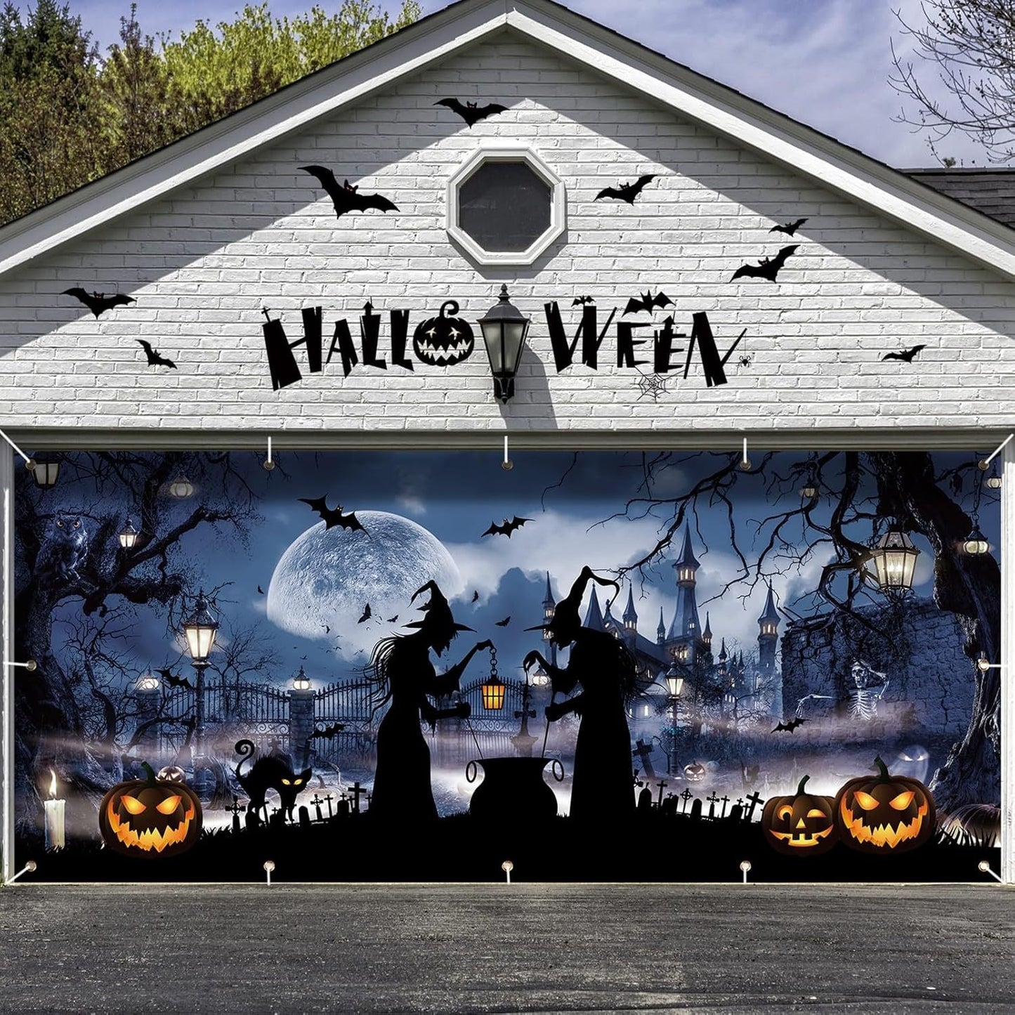 Halloween Garage Banner Evil Witch Yard Decoration Supplies